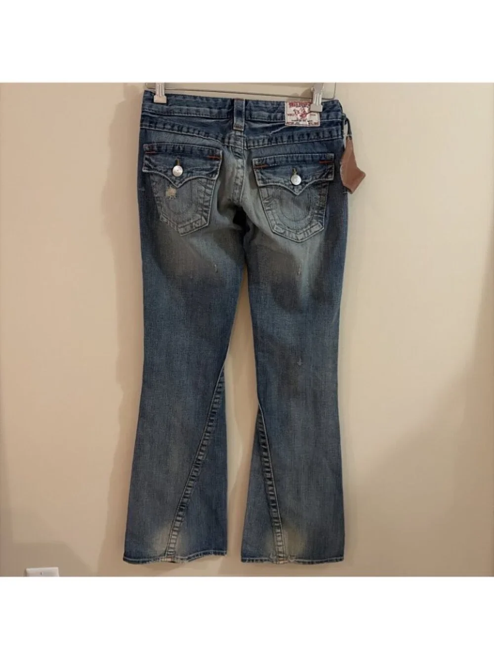 Vtg Y2K True Religion Joey Flare Jeans Low Rise Women's Size 27 Flap Pockets NWT